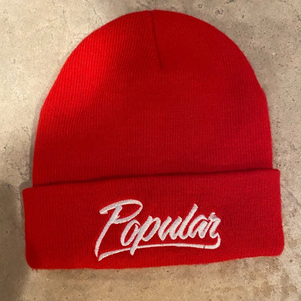 POPULAR DEMAND RED WHITE BEANIE  NWOT